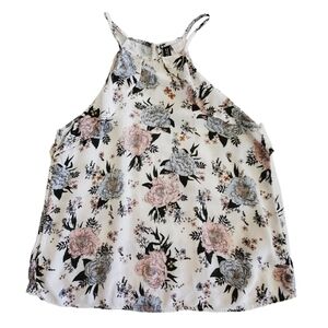 🟢1330 * Divided H&M Floral Tank Top White Pink Blue Size 2